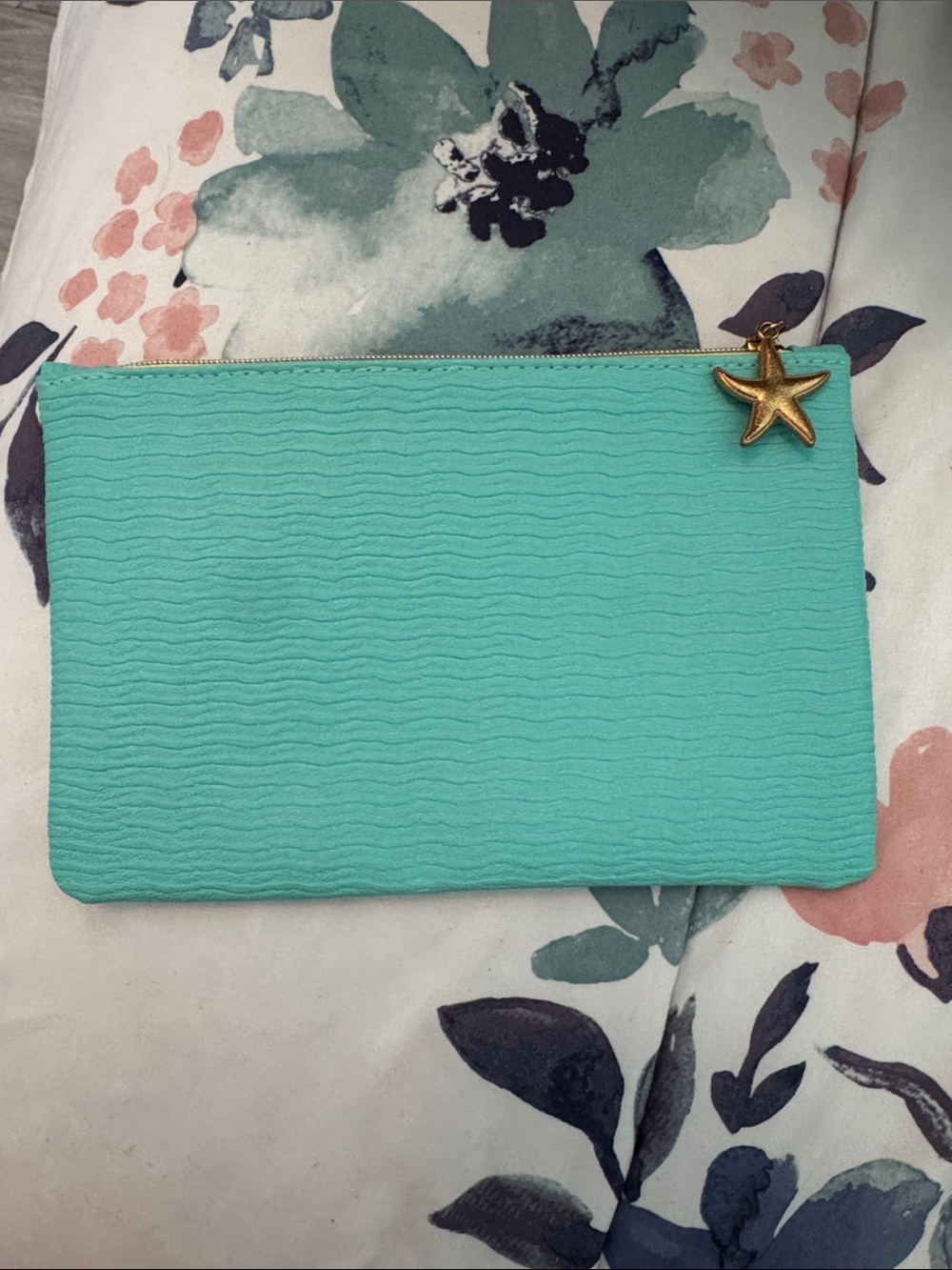 ipsy Aqua Wave Zip Pouch with Gold Starfish Charm